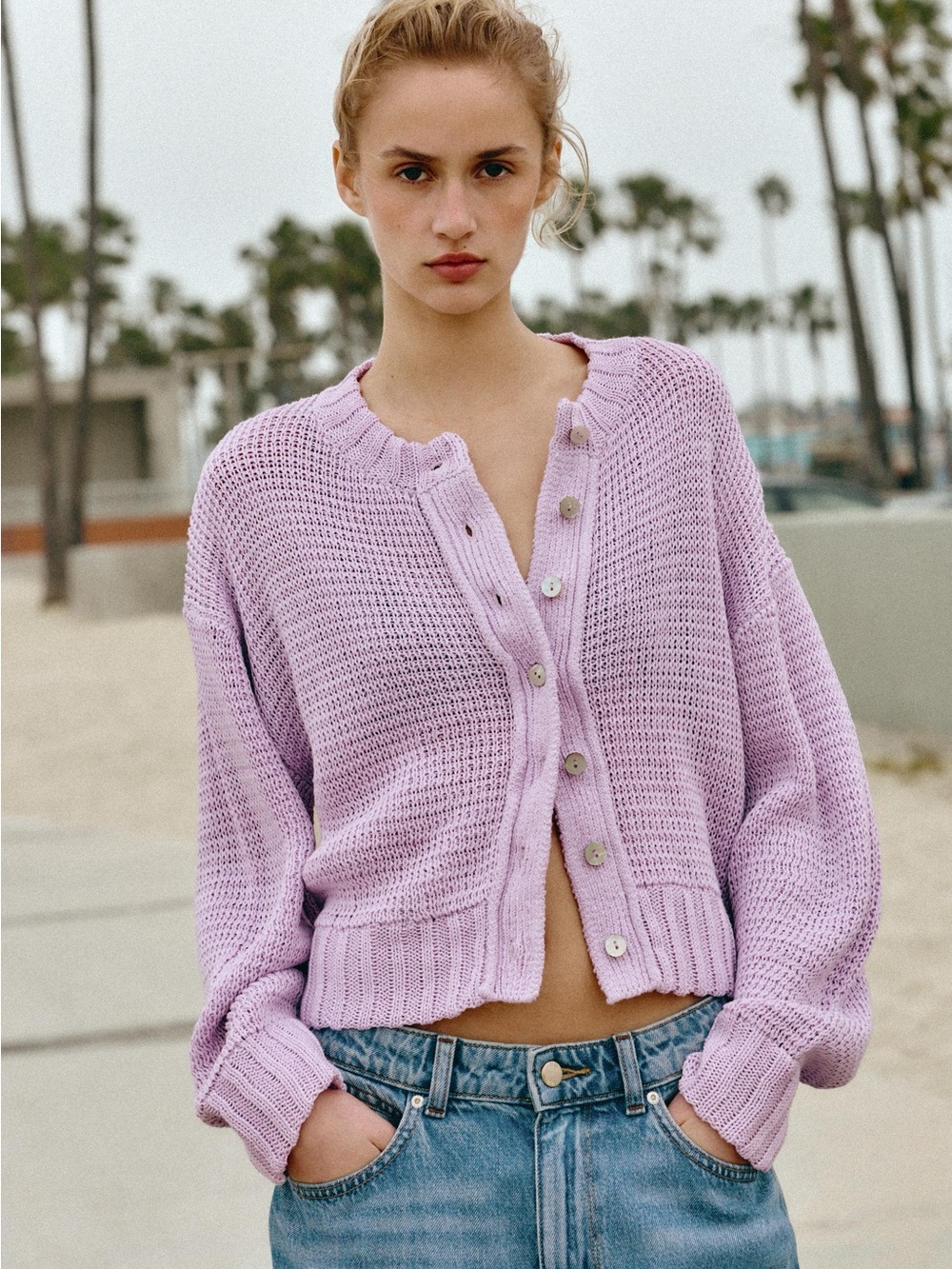 ZARA NEW WITHOUT TAG CHUNKY KNIT CARDIGAN. LILAC 2142/251/629